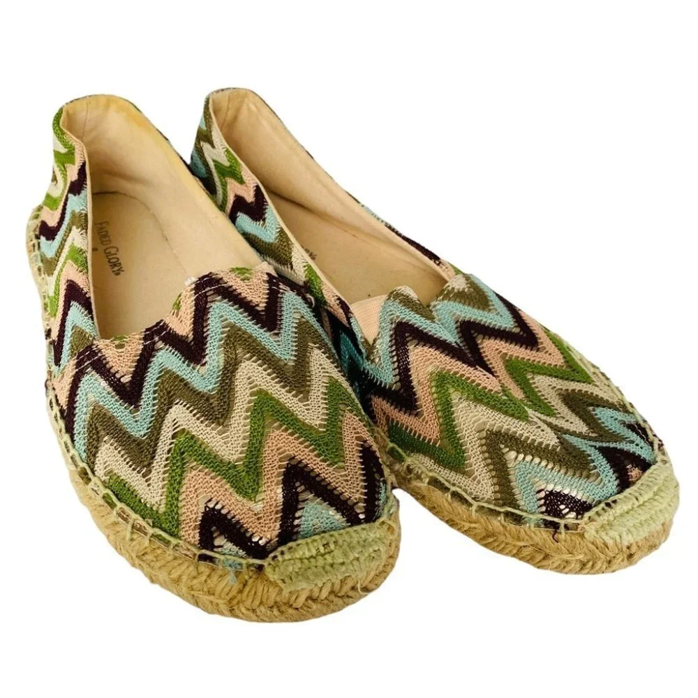 Faded Glory Multicolor Chevron Espadrille Flats Sz 8